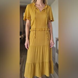 Nanette Lepore Mustard Midi Dress with Ruffles